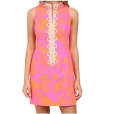 Lilly Pulitzer Alexa Shift Dress Cotton in Neon Pop Pink Seaesta Size 6 EUC Lily