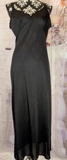 VTG 80  s OLGA Black 100 Nylon Laced Embroidered Flowers Full Length Slip 36