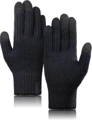 trendoux Thermal Gloves Men Women: Merino Wool Touch Screen Gloves black large