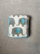 Sultans Linens Fleece Baby Blanket Elephants Gray Blue Stitched Edge Soft Lovey