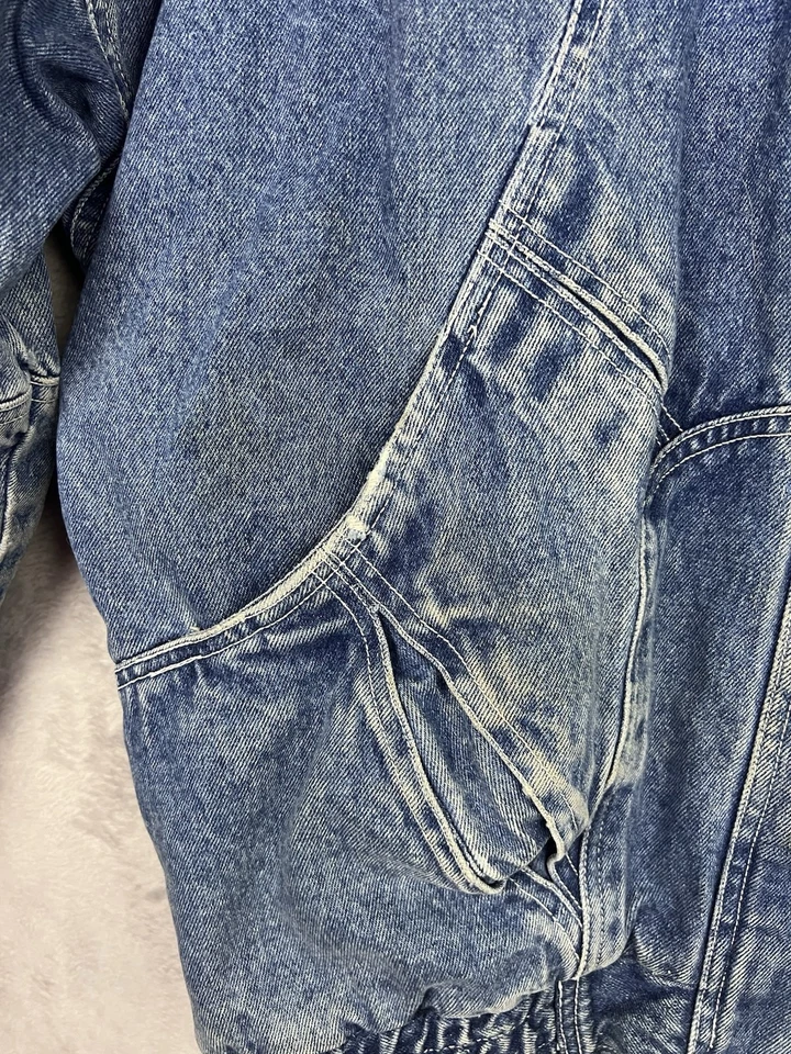 VTG 1980's Gitano Jean Jacket Women’s XL Blue Stonewashed Zip Collar Patina Flaw - Image 3 of 4