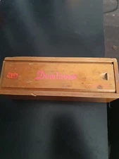 Vintage Dominoes Double Six Set of 28 Wooden Dovetailed Wood Wooden Box Domino