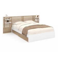 Lit double SAVANA avec tête de lit, chevets, rangements et sommier 140 x 190 cm