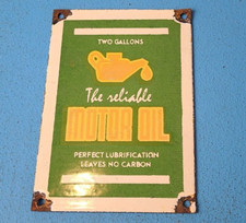Vintage Reliable Motor Oil Porcelain Two Gallons Gas Service Station Pump Sign