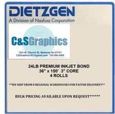 24lb Ink Jet Bond 36" x 150' 3" Core 4 Rolls PLOTTER PAPER
