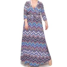 Janette Fashion Multicolor Chevron Faux Wrap Maxi Plussize Dress