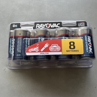 Rayovac High Energy Long Lasting Guaranteed 10 Year Power 8 D Batteries Feb 2028