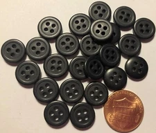 24 Small Black Plastic Sew-through Buttons 7/16" 11mm 10285