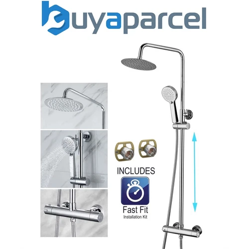 Ultra Thin Round Thermostatic Shower Mixer + Fast Fit Kit