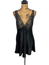 Jones New York Black Satin Dress with lace Trim Medium