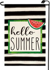 Hello Summer Garden Flag 12 X 18 Inch Double Sided for outside Watercolor Stripe