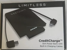 Limitless CreditCharge Slim Power Bank w/Built-in Charging Cables - New