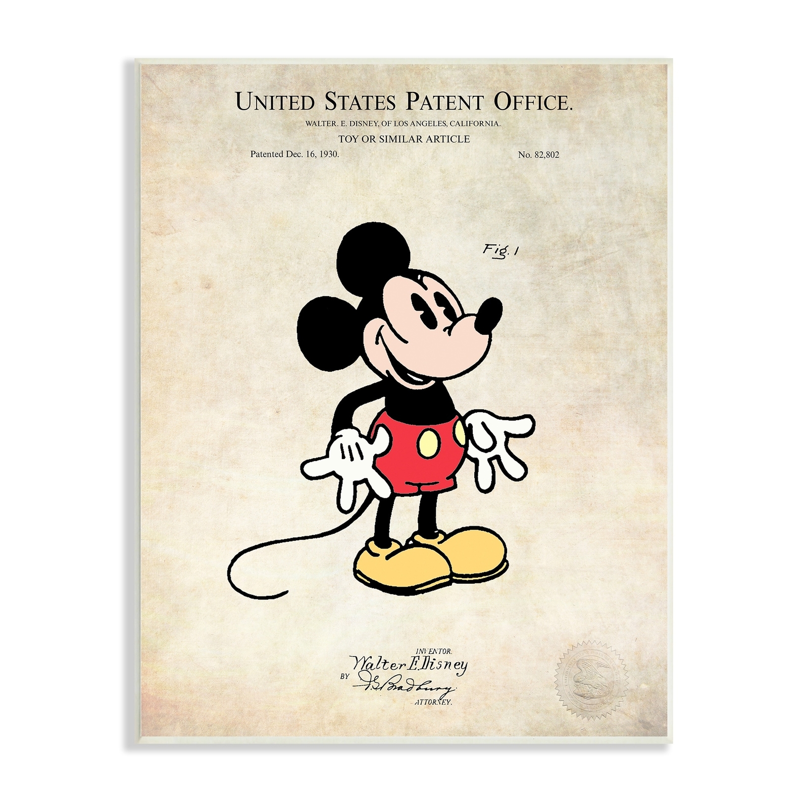 Stupell Toy Character Diagram Patent Design Vintage Style  Wood Wall Art - Red