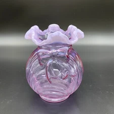 Fenton Art Glass Vase – Light Purple Opalescent, Draped with Ruffled Top & Bow