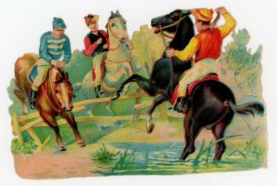 1880's Lovely Jockey Steeple Chase Horses Die Cut Victorian Scrap X338