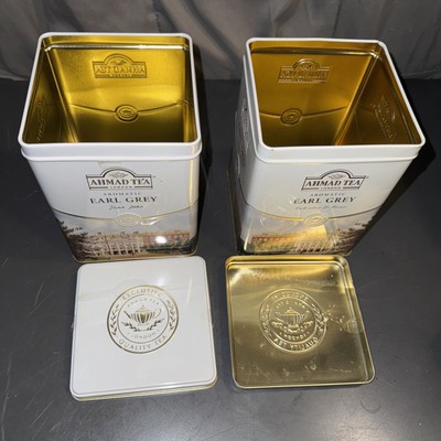 EMPTY TINS Ahmad Tea Aromatic Earl Grey Tin Can Lot Of 2