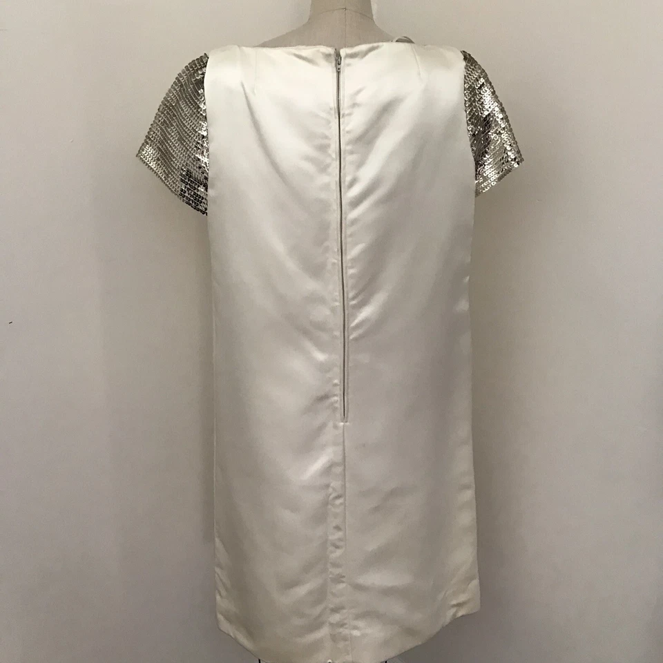 复古 Leslie Fay 连衣裙象牙串珠短袖 A 字重型面料 10 — 第 3/4 张图片