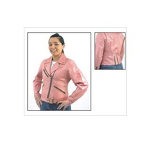 Pink Leather Motorcycle Biker Ladies Classic Fit Jacket W/ Multi Pockets