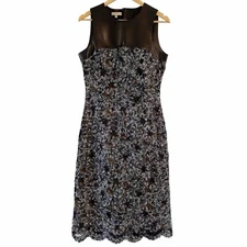 Michael Kors Italian Dress Wool Swirls Over Black Lace Silk Lining Leather Upper