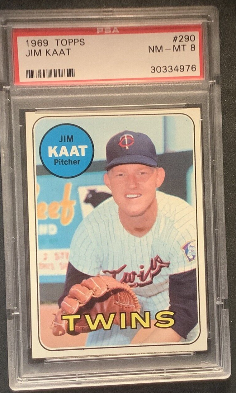 1969 Topps Baseball Cards 290 Jim Kaat HOF Minnesota Twins PSA 8 NMMT