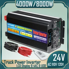 4000W 8000W 24V to 110V Power Inverter 4AC USB LCD Converter Remote Control Boat