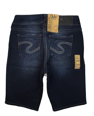 Silver Jeans Suki Curvy Bermuda Dark Denim Shorts Stretch Knee