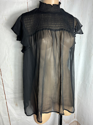 BNWT Ladies Sz 14 Anko Short Sleeve Shirred Yoke Black Top
