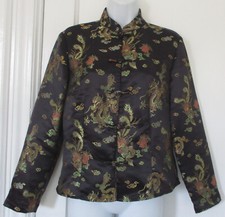 Nwt Clio Black Dragon Peacock Design Nylon/poly Silk Look Jacket Women's Size 4