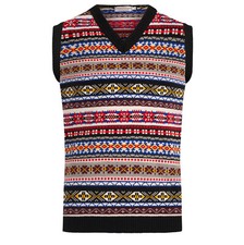 Mens Fairisle Knitted Tanktop Vintage Sleeveless Vest Knit Retro Jumper Sweater