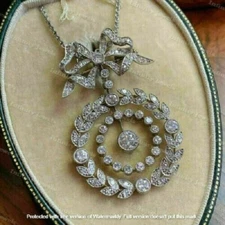 Antique Wedding Victorian Edwardian Pendant 14K White Gold Finish 2.60Ct Diamond