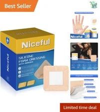 Waterproof 2x2" Silicone Bandages - Hypoallergenic Dressing for Sensitive Skin