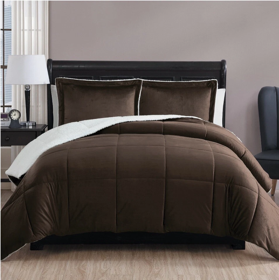 VCNY Home Micro Visón Reversible 3 Piezas Sherpa Edredón Set, King, Chocolate NUEVO Foto 4 de 4