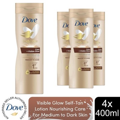 Dove Visible Glow Selbstbräuner Lotion pflegende Pflege für mitteldunkle Haut, 4x400ml