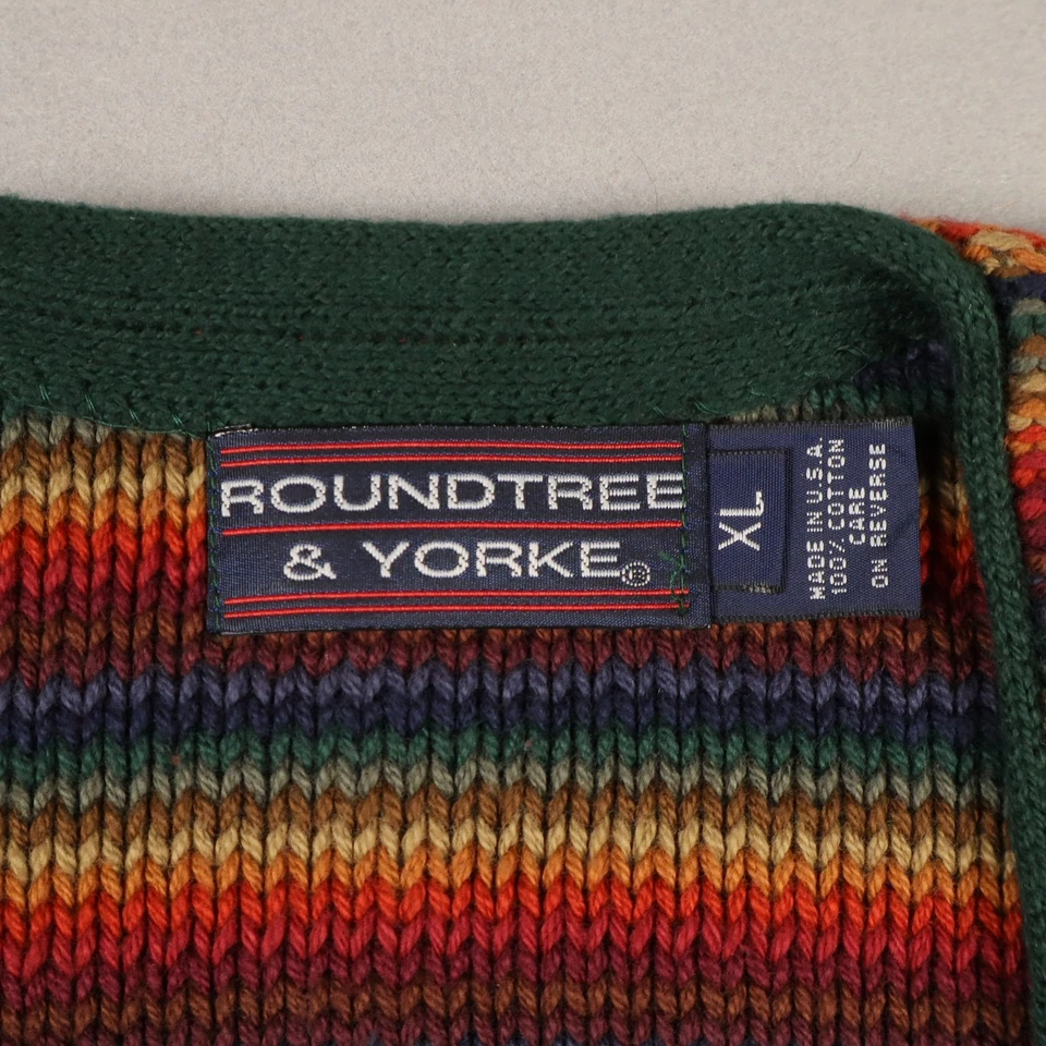 Vintage Roundtree Yorke Sweater Vest Men's XL Rainbow Colorful Cardigan Knit USA - Image 2 of 4