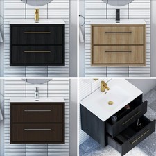 Wall Hung Bathroom Sink Vanity Unit Furniture Cabinet 2 Drawer 600/700/800mm