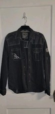 Affliction Black Premium Logo Shirt Men  s Sz L Button-Up Black/White Long Sleeve