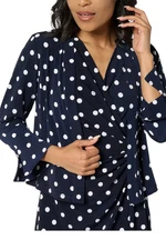 Susan Graver Women's Print & Solid Liquid Knit Flounce Slv Shrug Navy