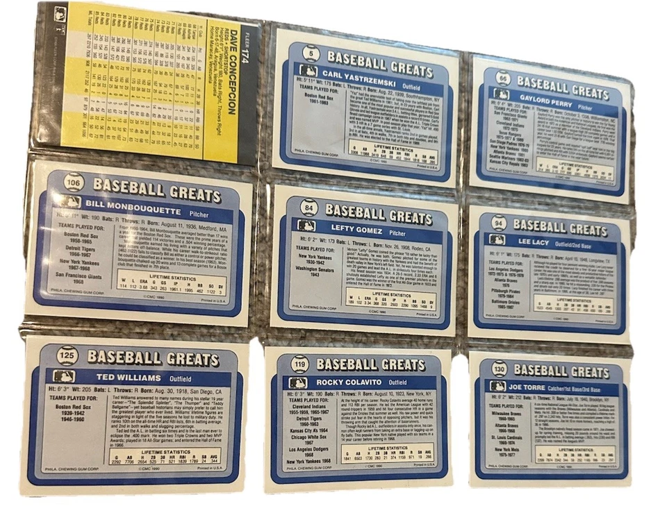 Lote de tarjetas de béisbol vintage conjunto de 9 zurdos Gomez Lee Lacy Joe Torre Foto 2 de 2