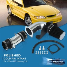 For 94-95 Ford Mustang 5.0 V8 Cold Air Intake Chrome Pipe + Heat Shield Filter