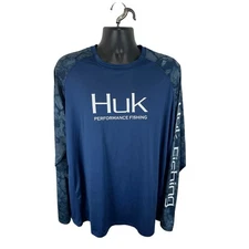 HUK Fishing Shirt Performance UPF Protection Navy Blue Size XXL