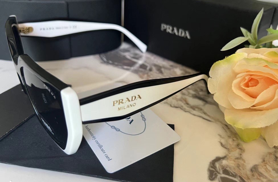 PRADA PR 15WS 09Q5S0 145mm Frame Rectangular Sunglasses - Black/White/Gray thumbnail 5
