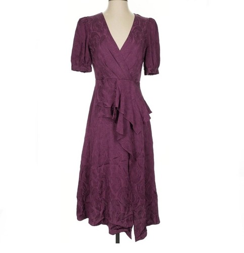 BCBGMAXAZRIA MAUVE Women's Paisley Jacquard Ruffled Peplum Dress Sz 4 whimsygoth - Picture 1 of 14