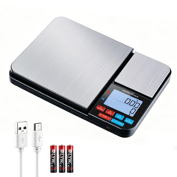 KüChenwaage Digital Feinwaage Dual Plattform Edelstahl LCD USB-C 10Kg 500G-image