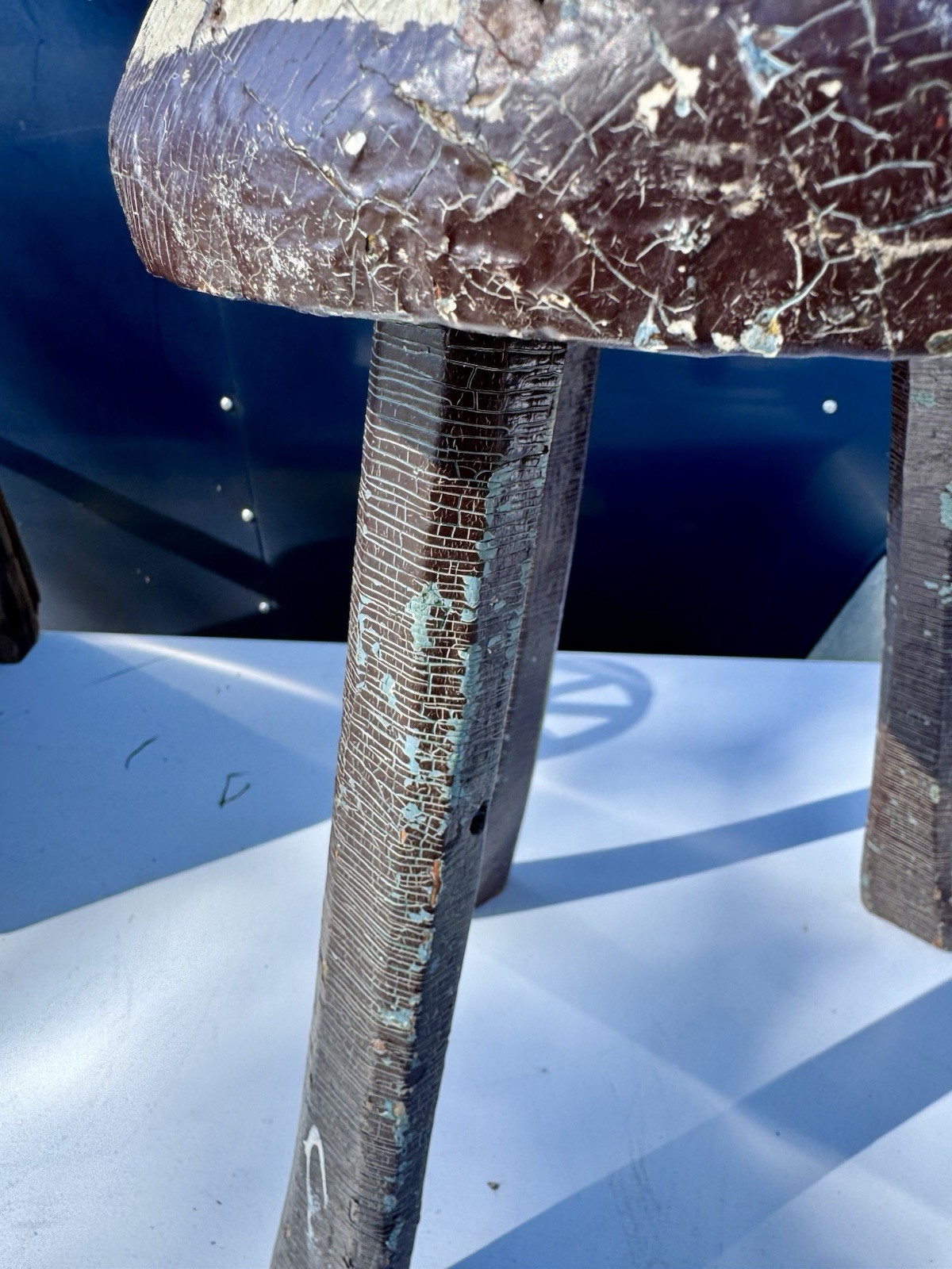 Antique Primitive 4 Legged Wood Milk Stool Rustic Farm Decor Old Paint Must See