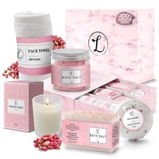 Spa Gift Set 100 Natural, Gift Box Includes: Bath Bomb, Bath Salt, Hand Soap...
