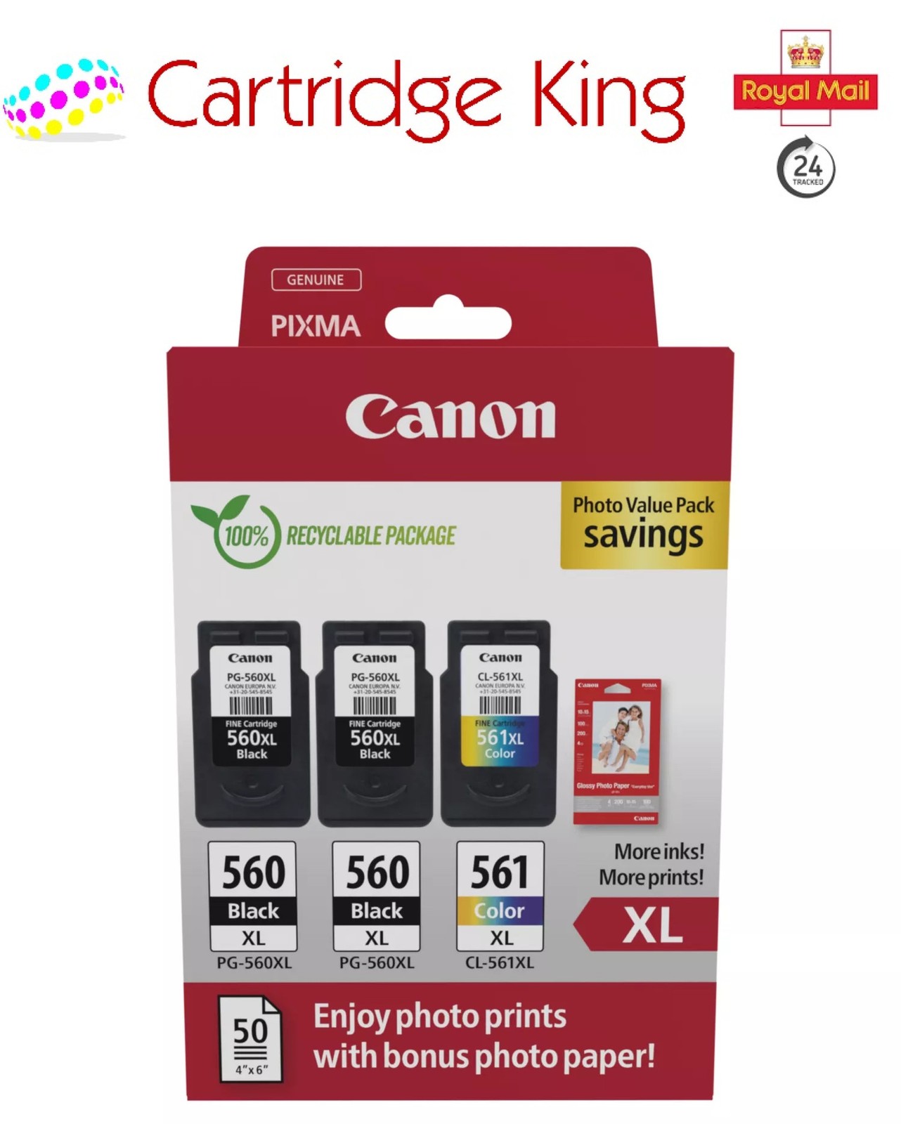 Canon Original PG-560XL x 2 / CL-561XL x 1 Photo value pack for Pixma TS7450 TS - Image 34