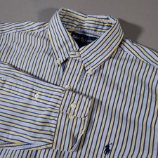 Ralph Lauren Button Down Shirt Mens 16 34/35 Blue Yellow Striped Yarmouth Cotton