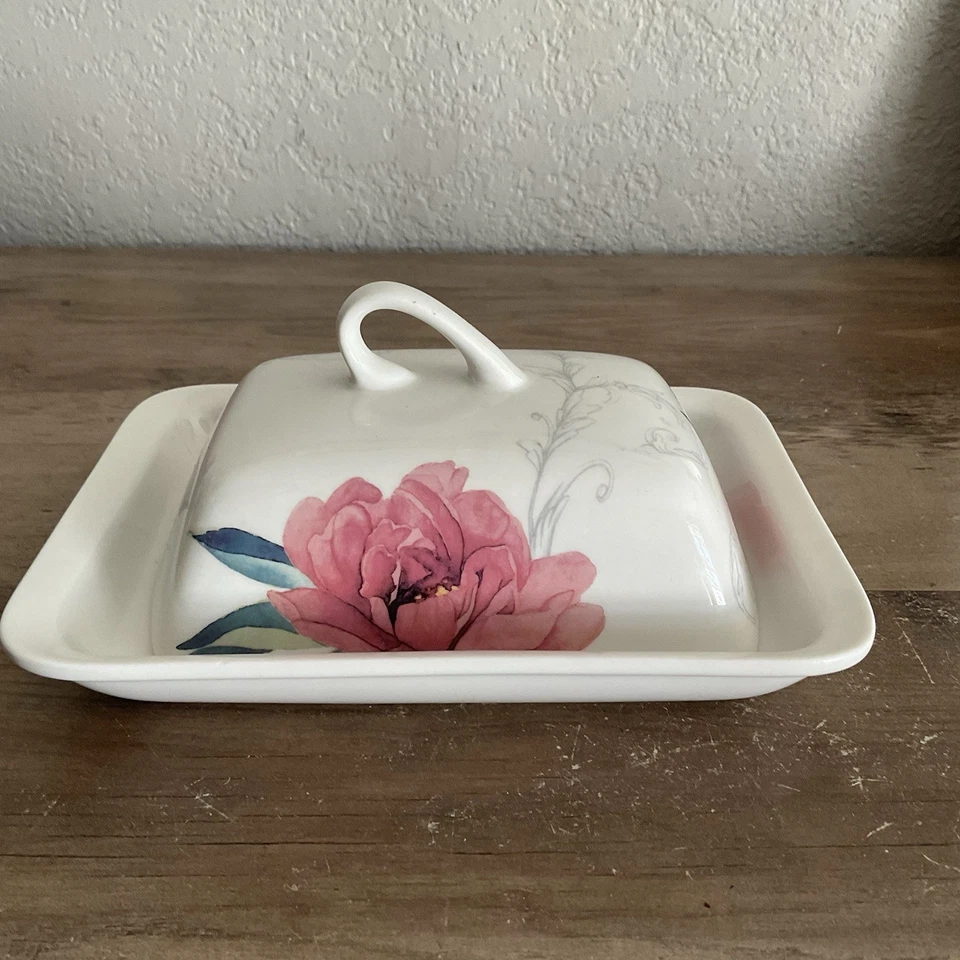 Тарелка с маслом и крышкой Martha Stewart Peony Collection цветочный узор кантри - Изображение 4 из 4