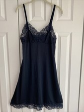 Vintage Women  s Lorraine Navy Blue Lace Slip Dress Size 34
