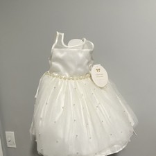 American Princess White Sleeveless Flower Girl Dress with Pearl Waist